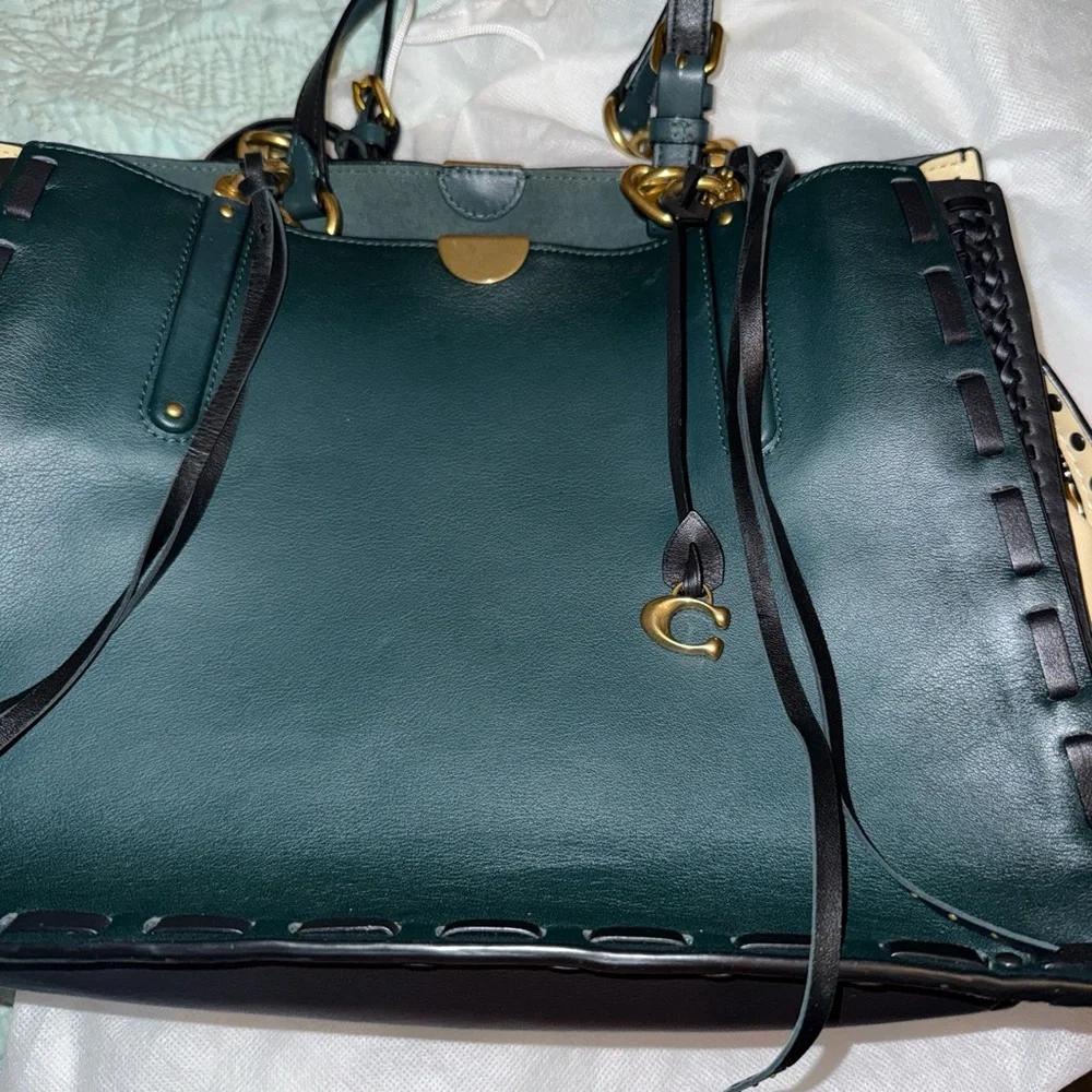 Coach Dark Green and Black Leather Shoulder Bag - Picture 4 of 5